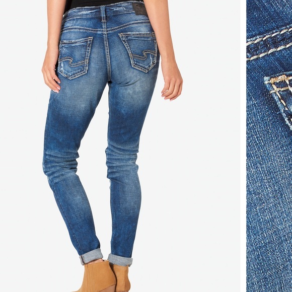 Silver Jeans girlfriend fit straight leg worn very little a little distressed - Picture 4 of 10